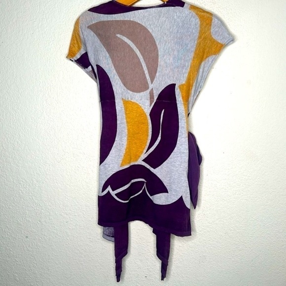 Anthro Moth Wrap Around Sleeveless Cardigan Sweater Lightweight Purple Yellow M - Picture 11 of 15